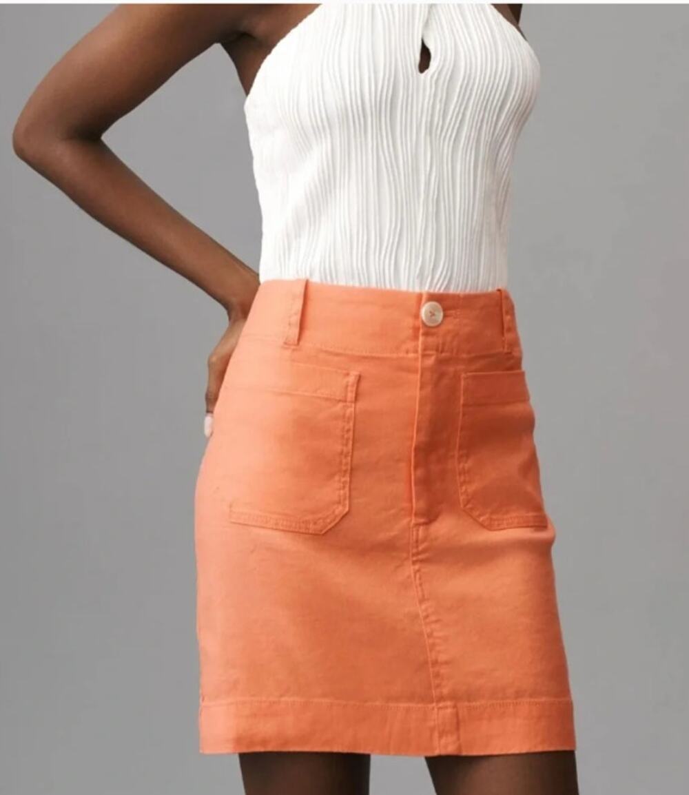 GUC Maeve x Anthropologie Colette Linen Blend Mini Skirt Pockets Sz L *FIRM*
